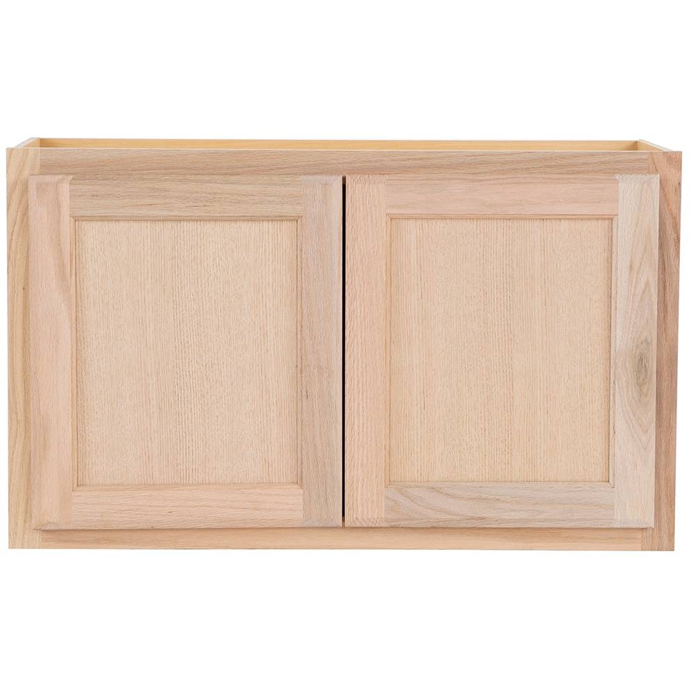 Project Source Oak Brook 30-in W x 18-in H x 12-in D Natural Unfinished Oak Wall Fully Assembled Cabinet (Flat Panel Square Door Style) | 33A W3018B