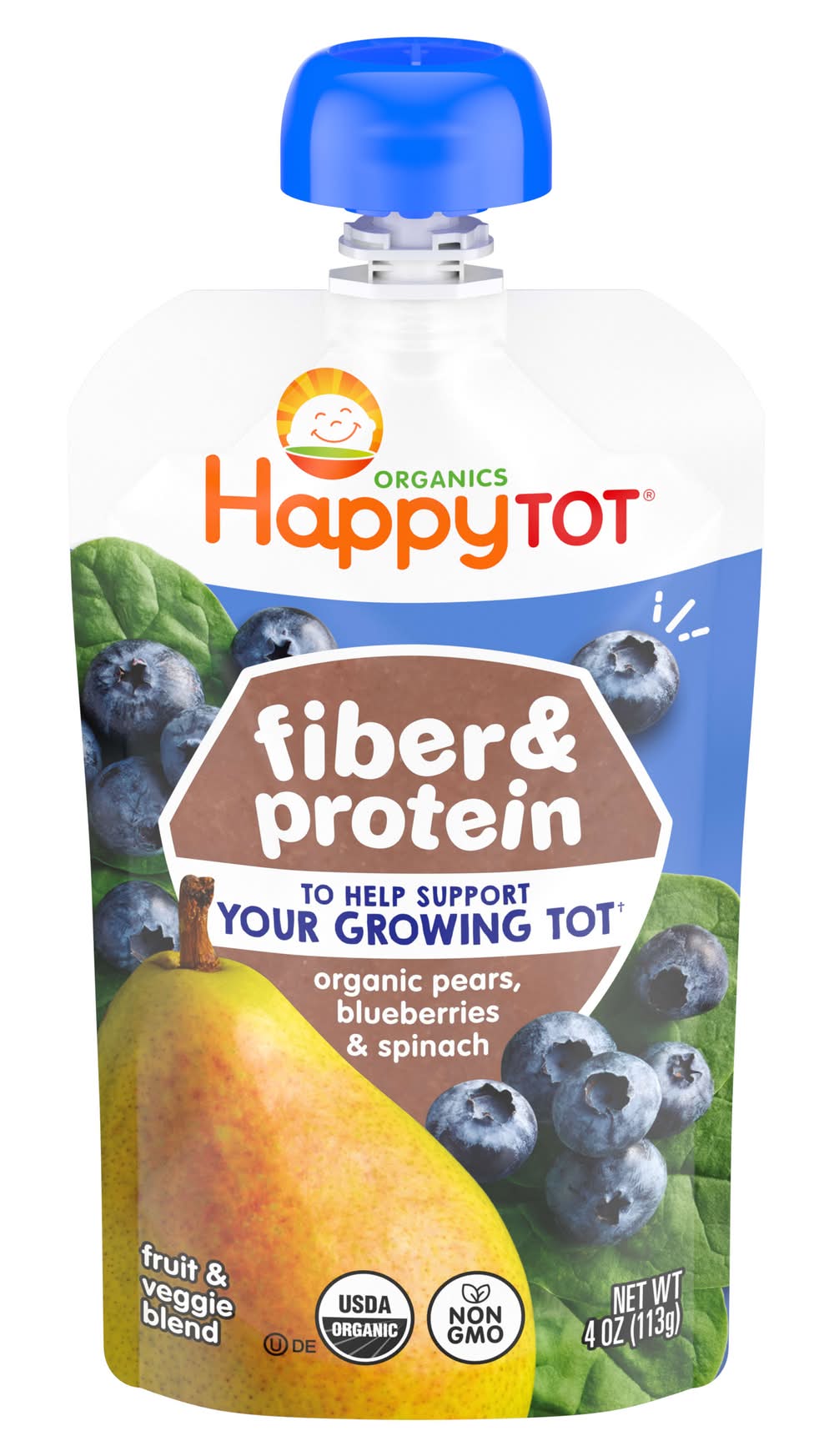 HappyTot Organic Fiber and Protein, Pears-Blueberries-Spinach (4 oz, 4 ct)