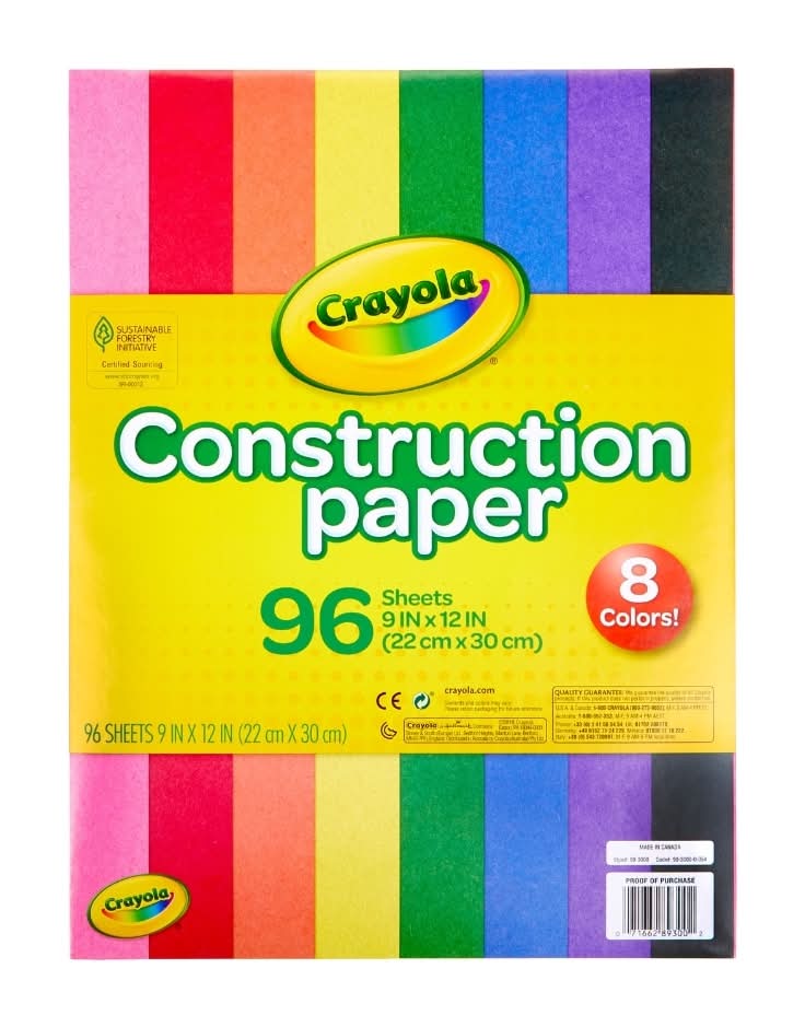 Crayola Construction Paper, 9 In*12 In, Assorted (1.05 lbs, 96 ct)