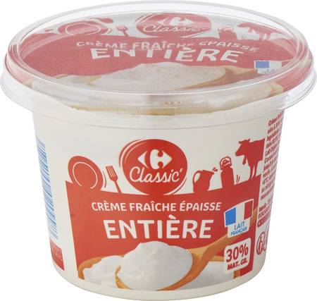 Crème Fraiche Entière Epaisse 30% Mat.Gr. CARREFOUR - le pot de 196g