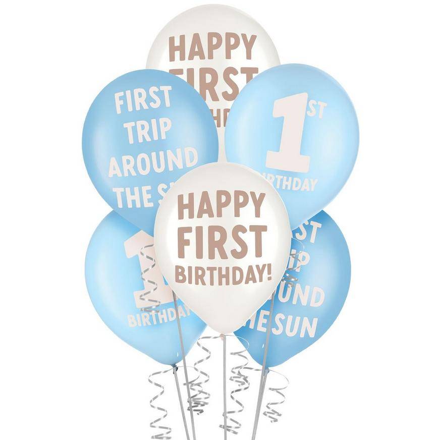 Uninflated 6ct, 12in Blue 1st Birthday Latex Balloons