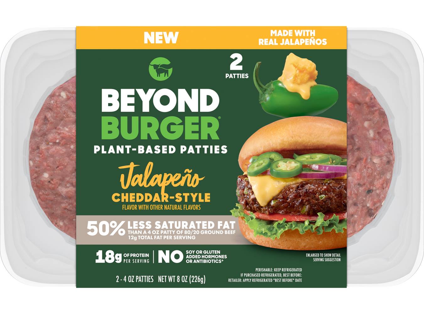 Beyond Meat Beyond Burger Patties, Cheddar-Jalapeno (8 oz, 2 ct)