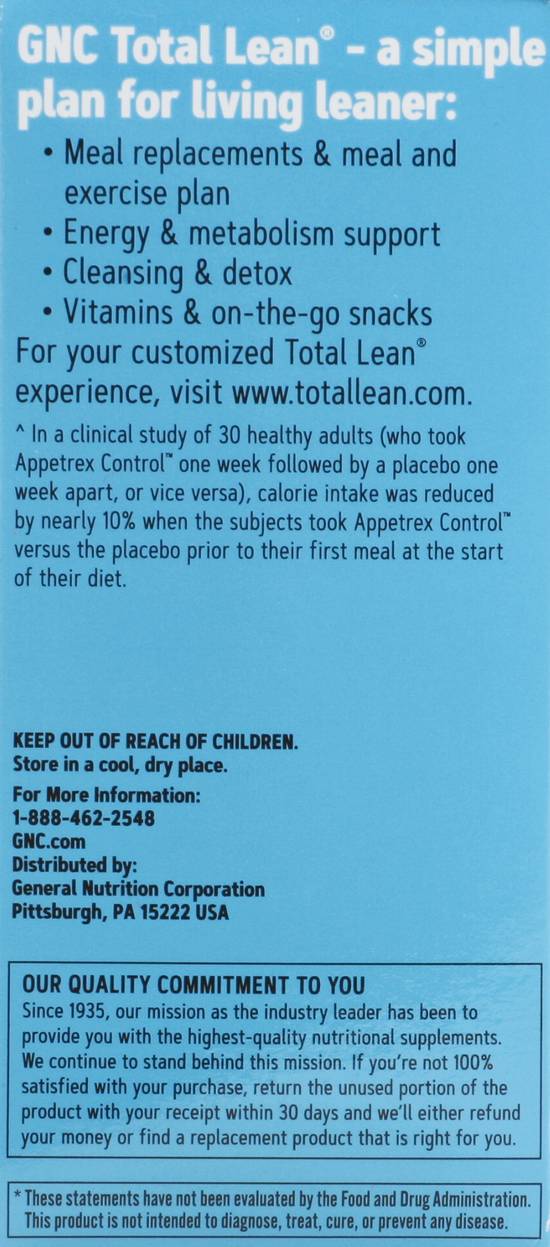 Gnc Total Lean Appetrex Control Dietary Tablets (60 ct)