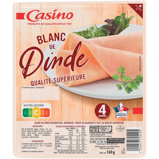 CASINO - Blanc de dinde - 4 tranches - 160g