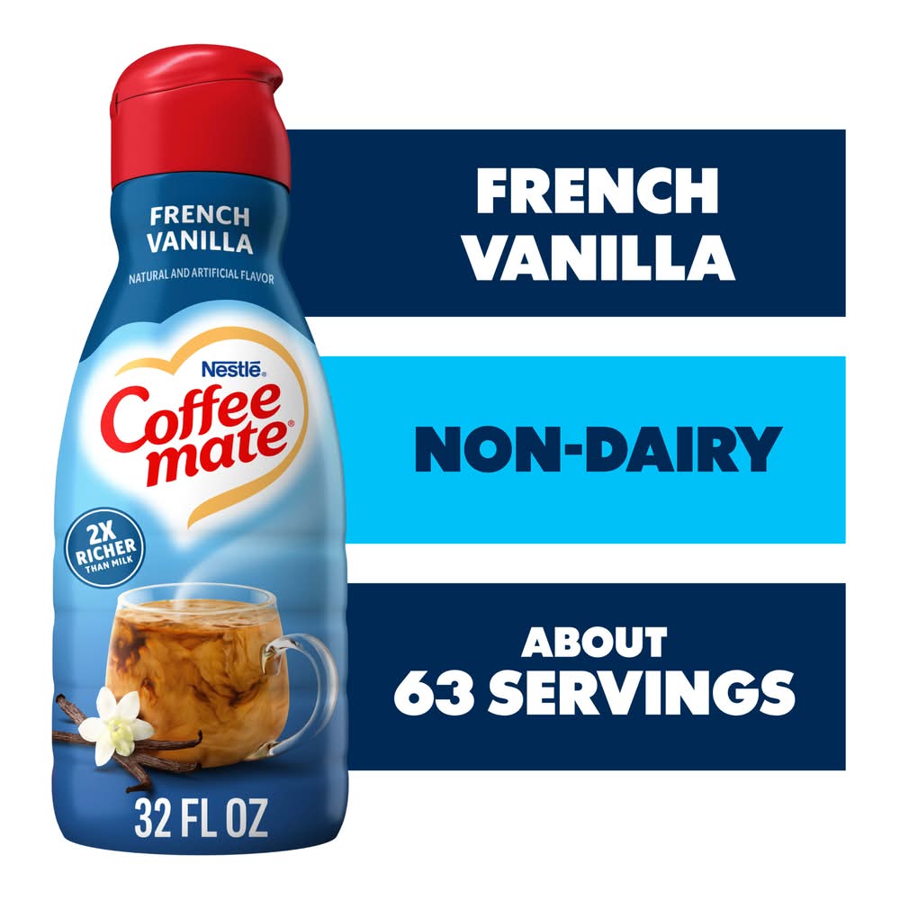 Coffee-Mate Non Dairy Flavored Liquid Coffee Creamer, French Vanilla (32 fl oz)