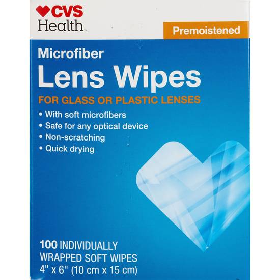 CVS Health Microfiber Premoistened Lens Wipes, 100 CT