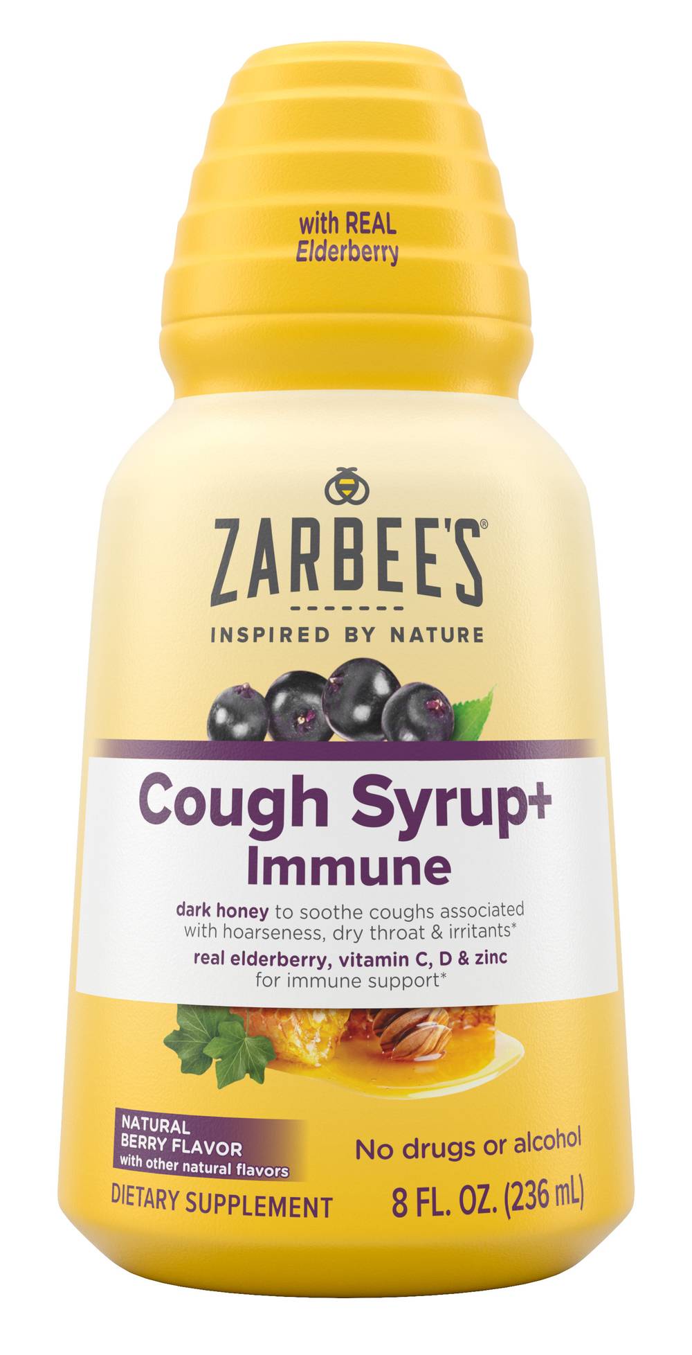 Zarbee's Adult Cough Syrup + Immune With Honey Elderberry Natural Berry (8 fl oz)