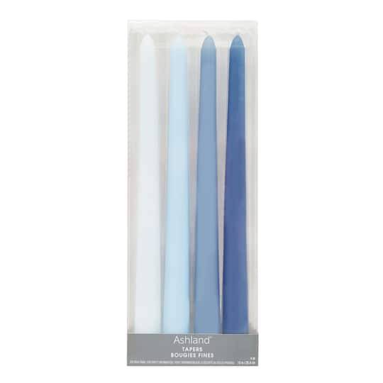 10" Mixed Blue Taper Candles By Ashland, 4Ct.