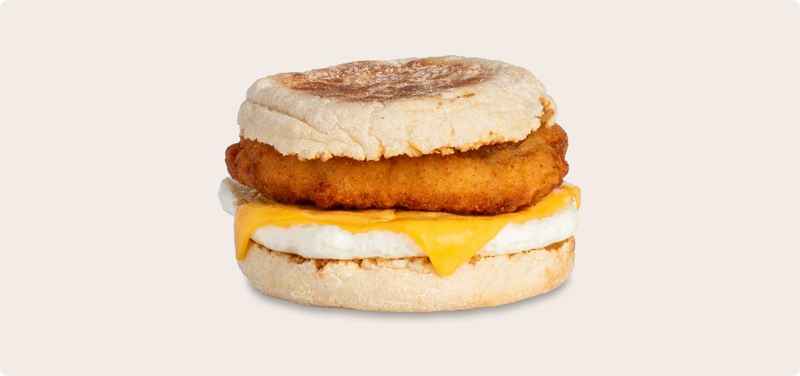 Breaded Chicken, Egg & Cheese on an English Muffin