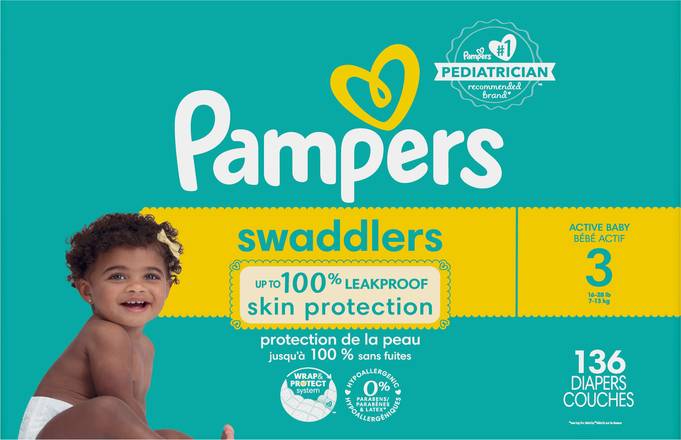 Pampers Swaddlers Active Baby Size 3 Diaper (136 ct)