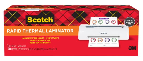 Scotch™ Rapid Thernal Laminator, 1 Thermal Laminator, 50 Laminating Pouches, 8.9 IN x 11.4 IN