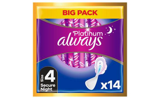 Always Platinum Secure Night (Size 4) Pads Wings 14 Sanitary Towels