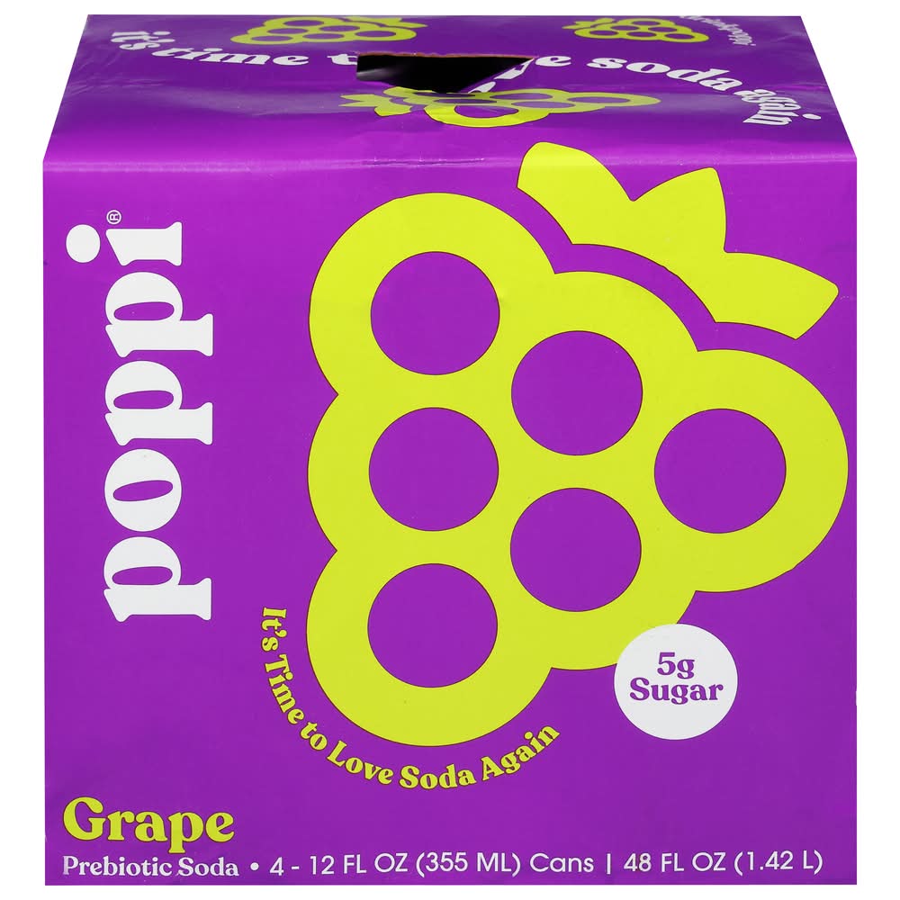 poppi Prebiotic Soda, Grape (4 x 12 fl oz)
