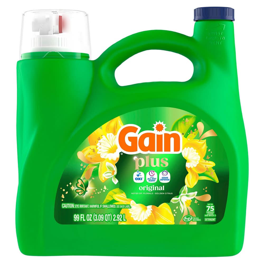 Gain Plus Liquid Washing Detergent Cleaner Fresher Now With Oxi Original Scent 99 Fl Oz 75 Loads