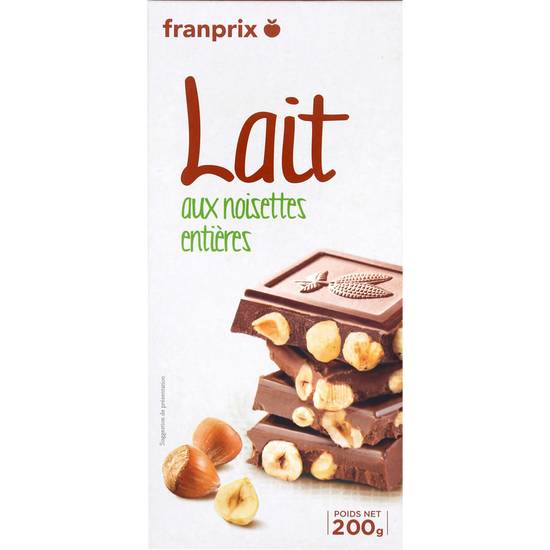Tablette de chocolat lait noisettes Franprix 200g