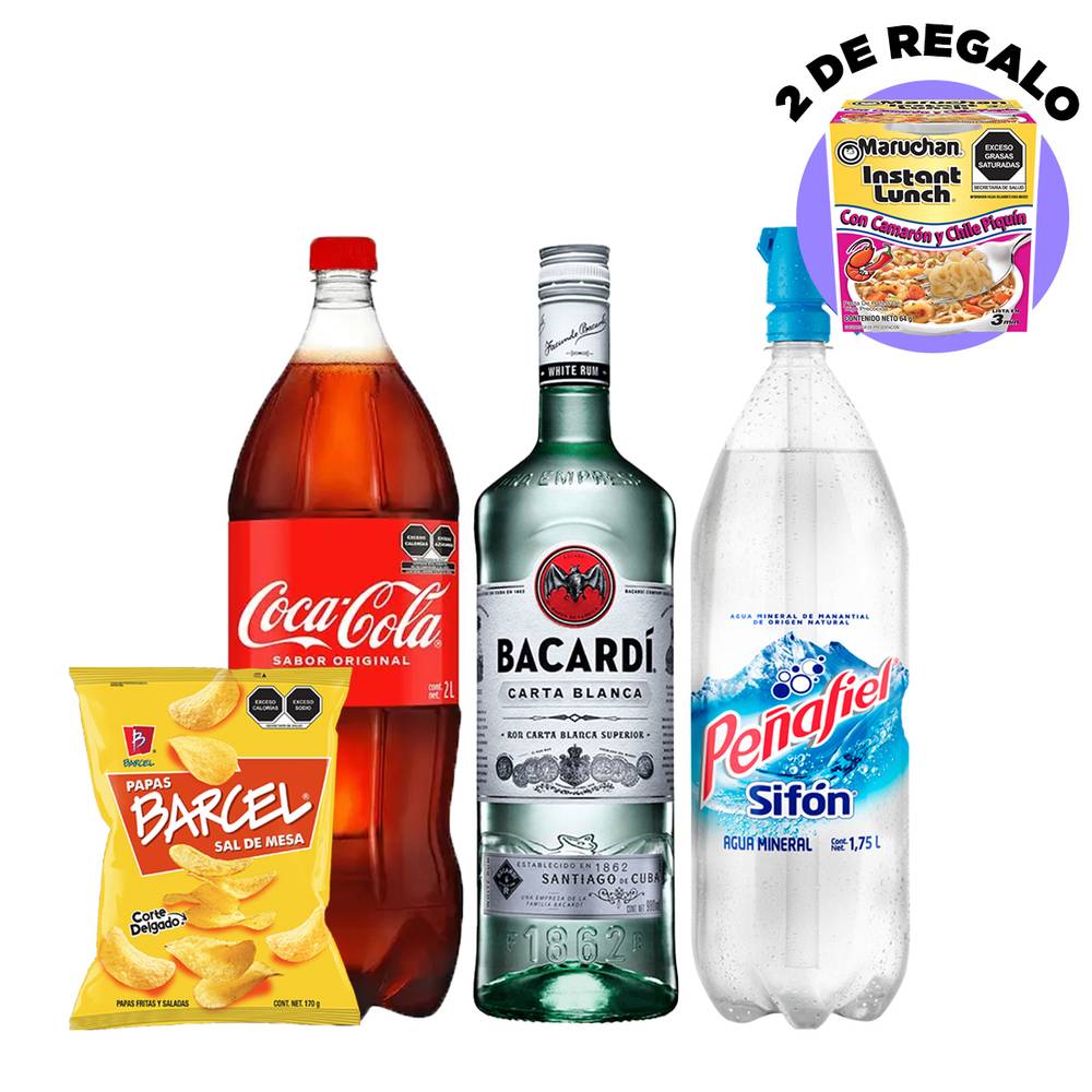 Combo Bacardi Blanco 980 ml + Regalo 2 Maruchan