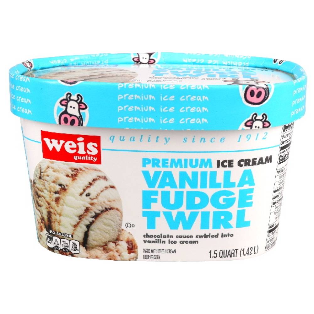 Weis Quality Fudge Twirl Premium Ice Cream, Vanilla (1.5 qt)