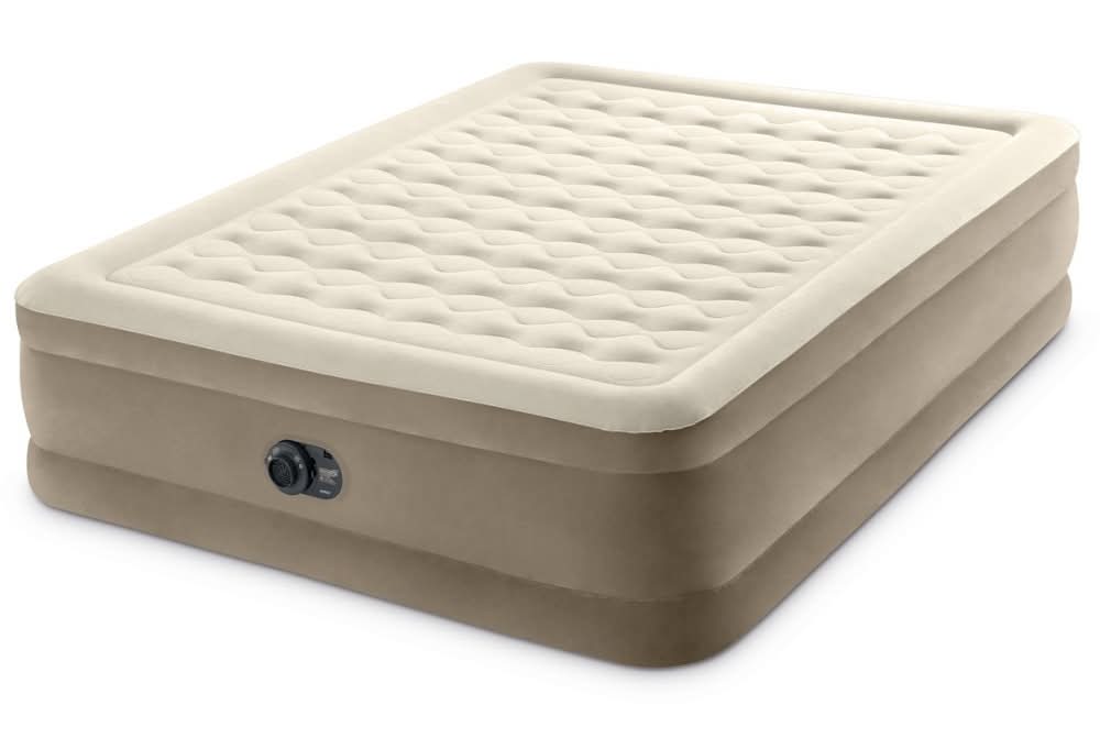 INTEX Dura-Beam Deluxe Queen Ultra-Plush Airbed with Fiber-Tech RP, Beige, Queen Mattress