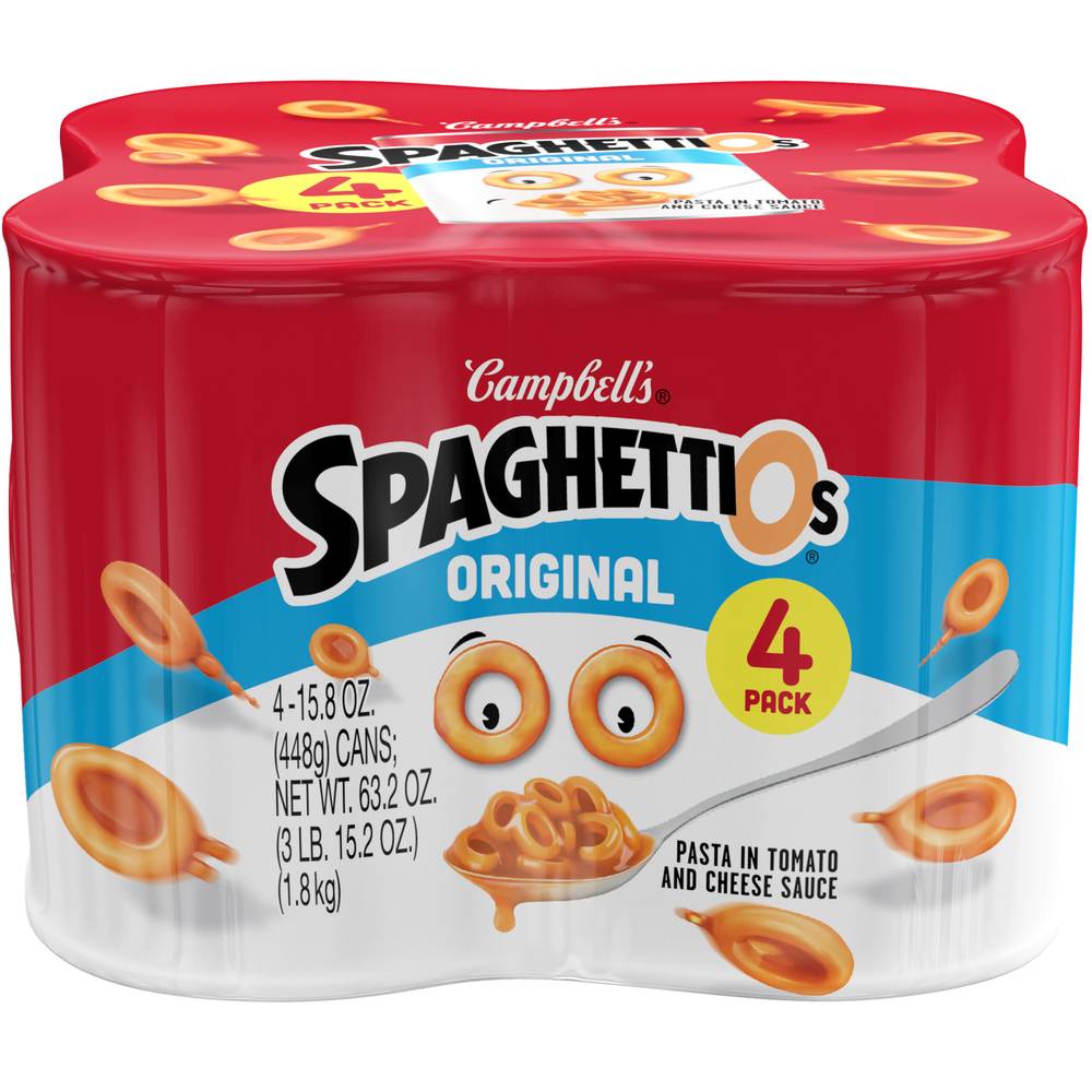 Campbell's Spaghettios Original Pasta in Tomato and Cheese Sauce (4 x 15.8 oz)