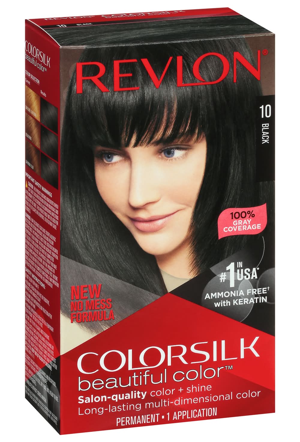 Revlon Permanent 100% Gray Coverage Beautiful Colorsilk Hair Dye, Black 10 (4.4 fl oz)