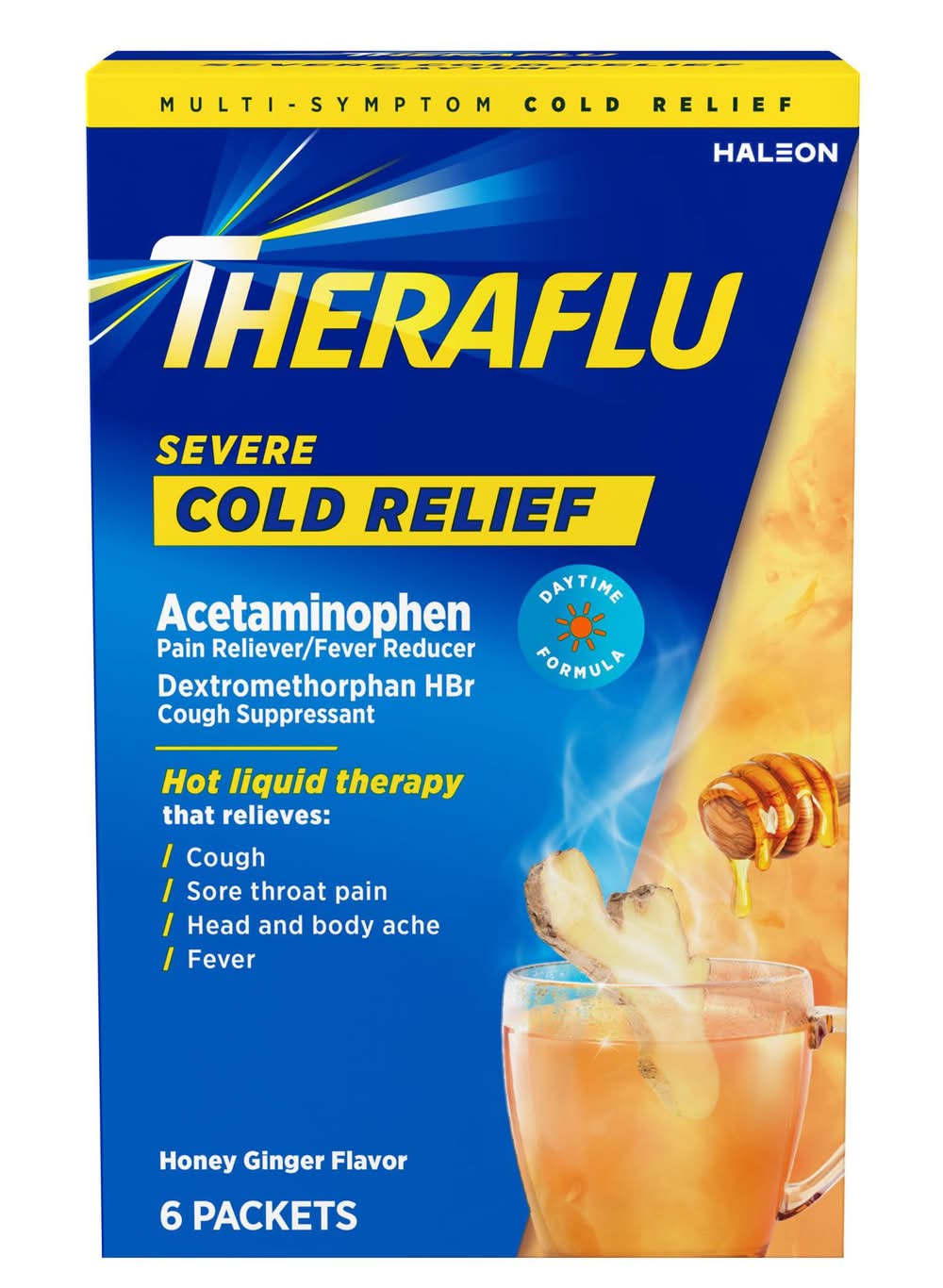 Theraflu Severe Cold Relief Powder, Honey Ginger (6 ct)
