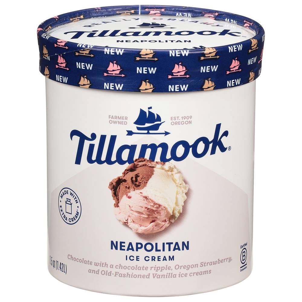 Tilamook Neapolitan Ice Cream, Chocolate Ripple-Oregon Strawberry-Old Fashioned Vanilla (48 fl oz)