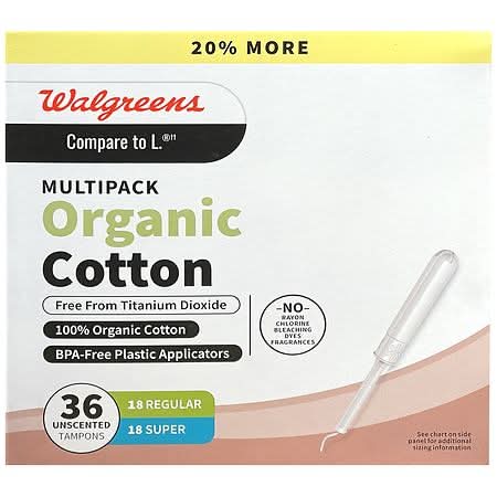 Walgreens Organic Cotton Bpa Free Plastic Applicator Tampons (36 ct)