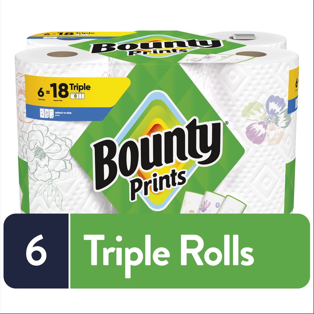 Bounty Select-A-Size Prints 2-ply Triple Rolls Paper Towels, 11x5.9 in (6 ct)