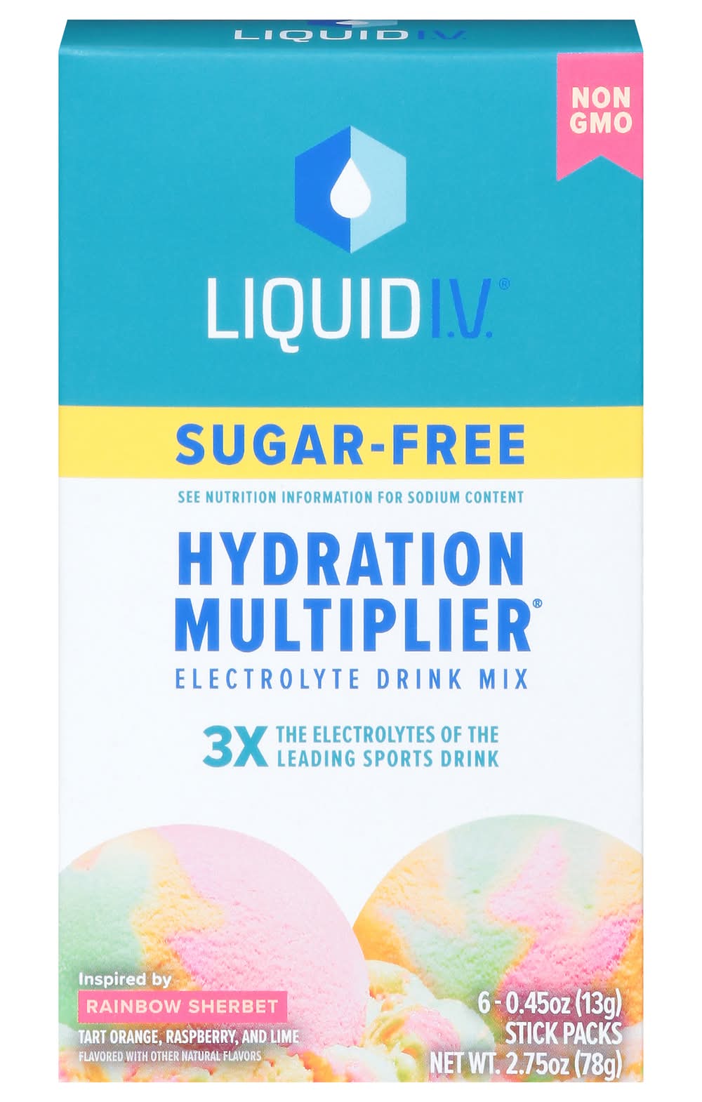 Liquid I.V. Hydration Multiplier Electrolyte Drink Mix Packets, Rainbow Sherbet (6 x 0.45 oz)
