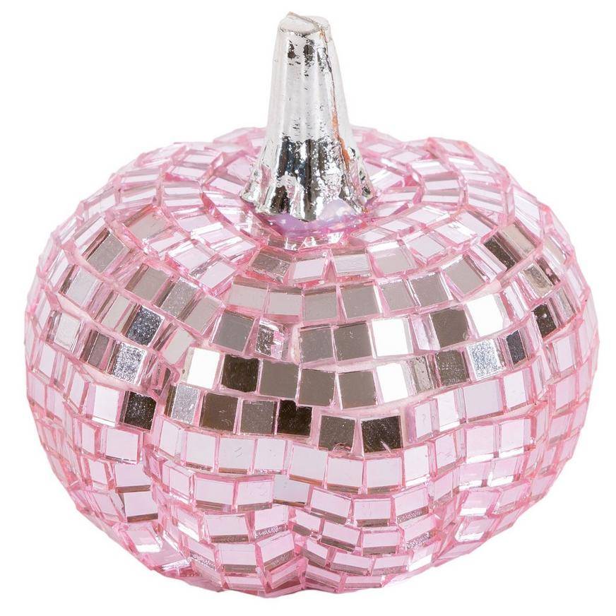 Small Mirrored Pink Glass Foam Pumpkin Decoration, 2.2in x 2in