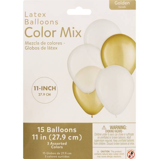 Party City Latex Balloons, Gold White (15 ct)