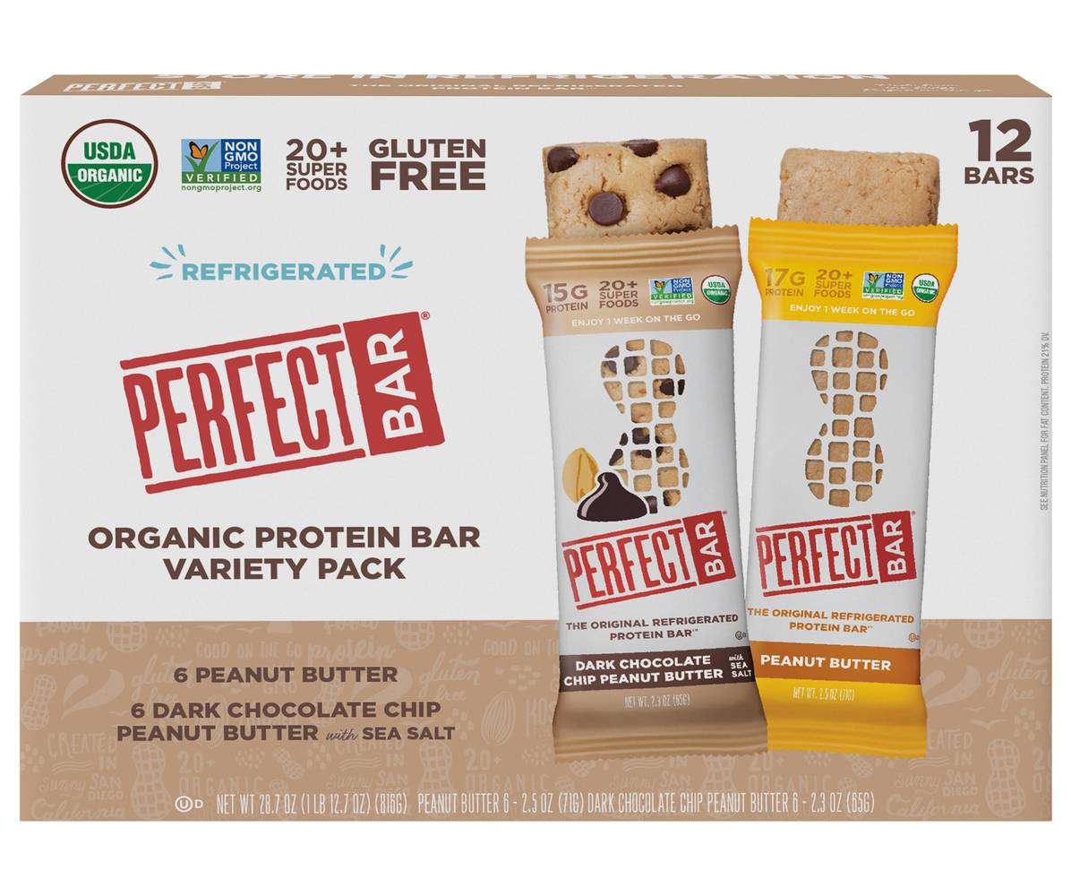 Perfect Bar Organic Protein Variety pack Bar, Dark Chocolate Chip-Peanut Butter (2.5 oz, 12 ct)