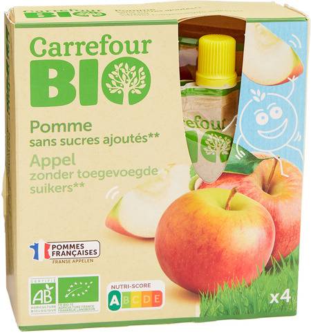 FID - Compote bio pomme sans sucres ajoutés CARREFOUR BIO - les 4 gourdes de 90g