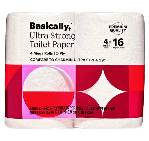 Basically, 2 Ply Ultra Strong Toilet Paper Rolls, 3.9x4.0 in (4 ct)