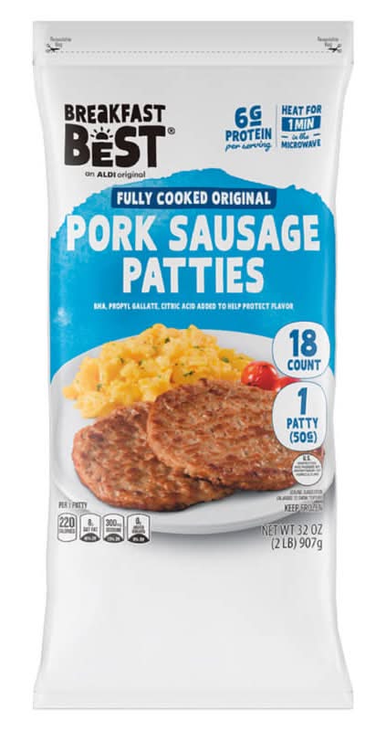 Breakfast Best Fully Cooked Original Sausage Patties, Pork-Turkey (32 oz, 18 ct)