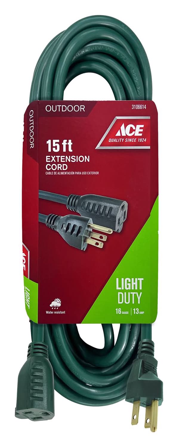 Ace Outdoor 15 Ft. L Green Extension Cord 16/3 Sjtw