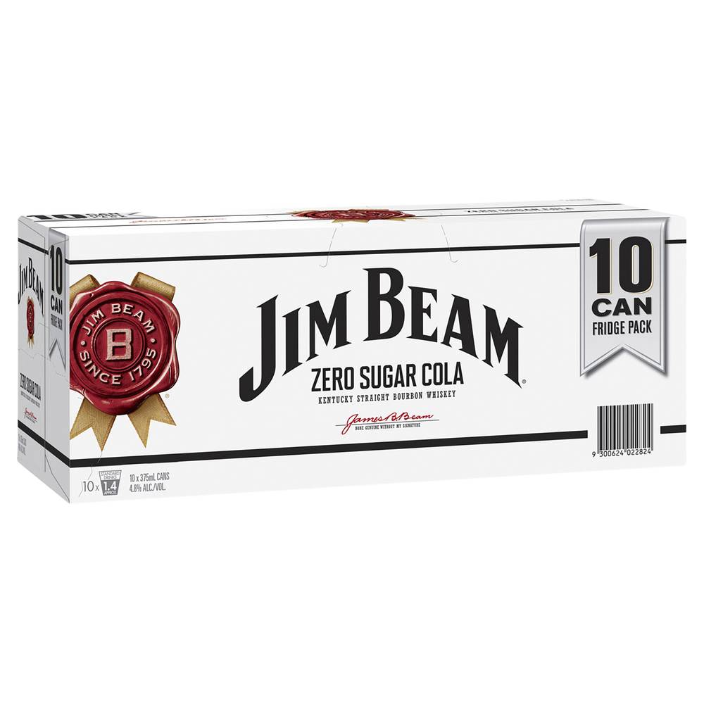 Jim Beam White Zero Sugar Cola Cans 375mL (10pack) X 10 Pack