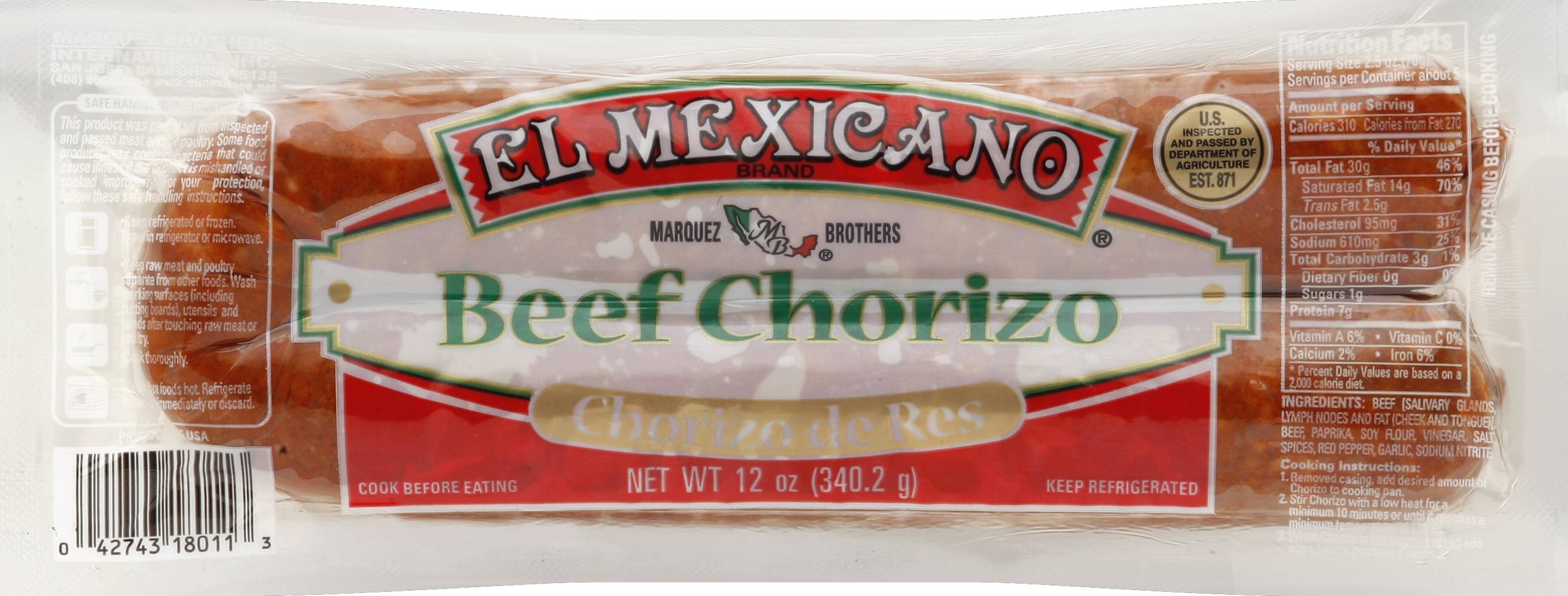 El Mexicano Beef Chorizo (12 oz)