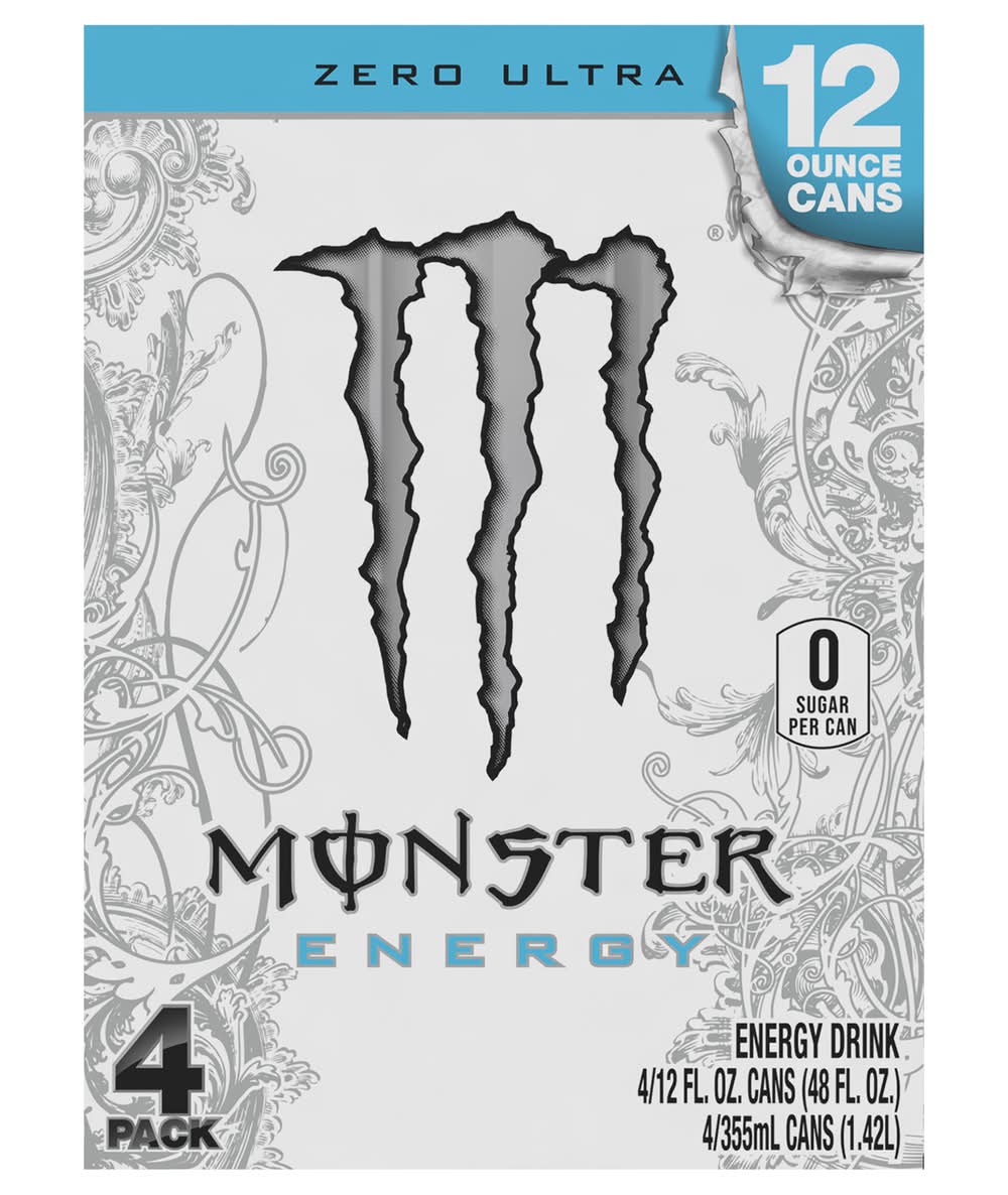 Monster Energy Zero Ultra Energy Drink (4 x 12 fl oz)