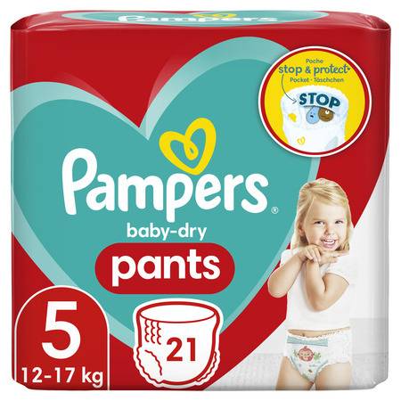 Couches-culotte taille 5 : 12-17 kg baby dry pants PAMPERS - le paquet de 22 couches-culotte