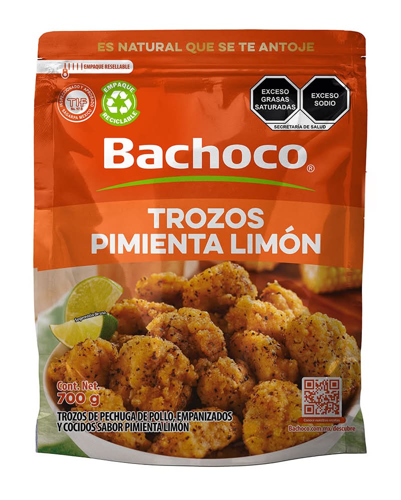 Bachoco · Trozos de pechuga de pollo empanizadosy cocidos, pimienta-limón (700 g)