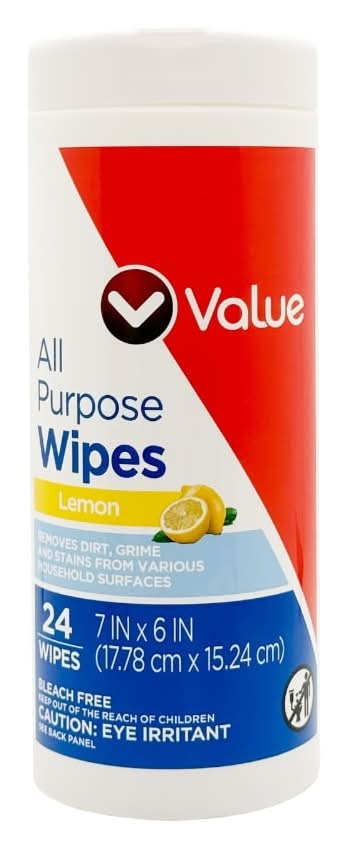 Value All Purpose Wipes, Lemon, 7x6 in (24 ct)