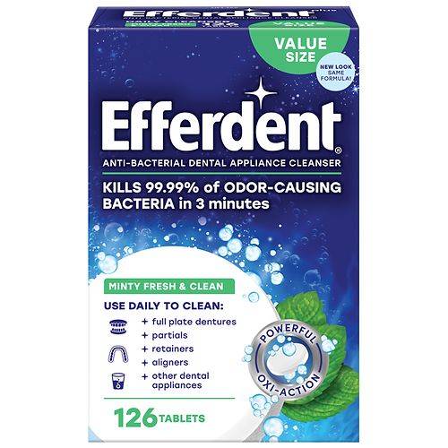 Efferdent Plus Anti-Bacterial Denture Cleanser Mint - 126.0 ea