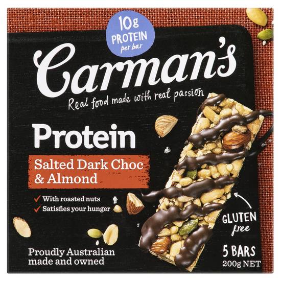 Carman's Salted Dark Choc Almond Gourmet Protein Bars (5 Pack)