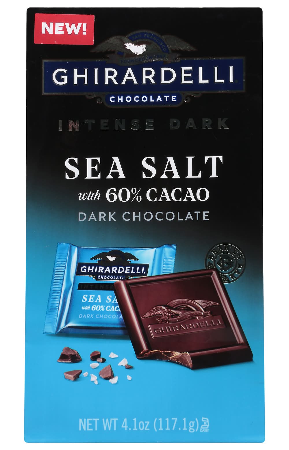 Ghirardelli Intense Dark Sea Salt With 60% Cacao Dark Chocolate (4.1 oz)