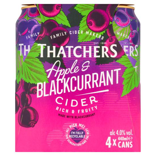 Thatchers Apple and Blackcurrant Cider 4 Pack, 440 ml