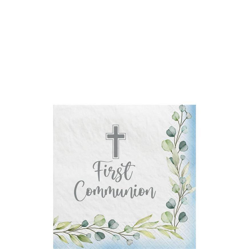 Blue My First Communion Paper Beverage Napkins, 5in, 40ct