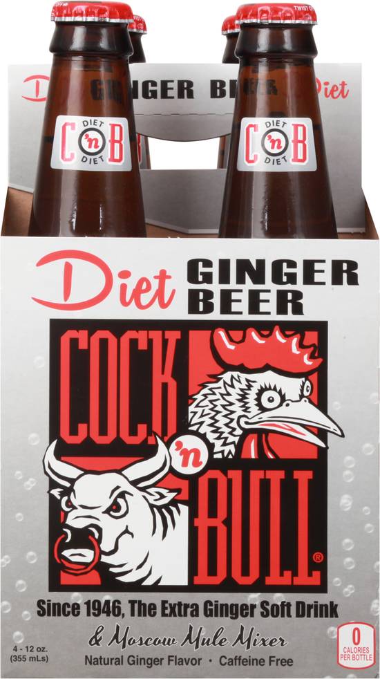 Cock 'N Bull Diet Ginger Beer Soda (4 pack, 12 oz)