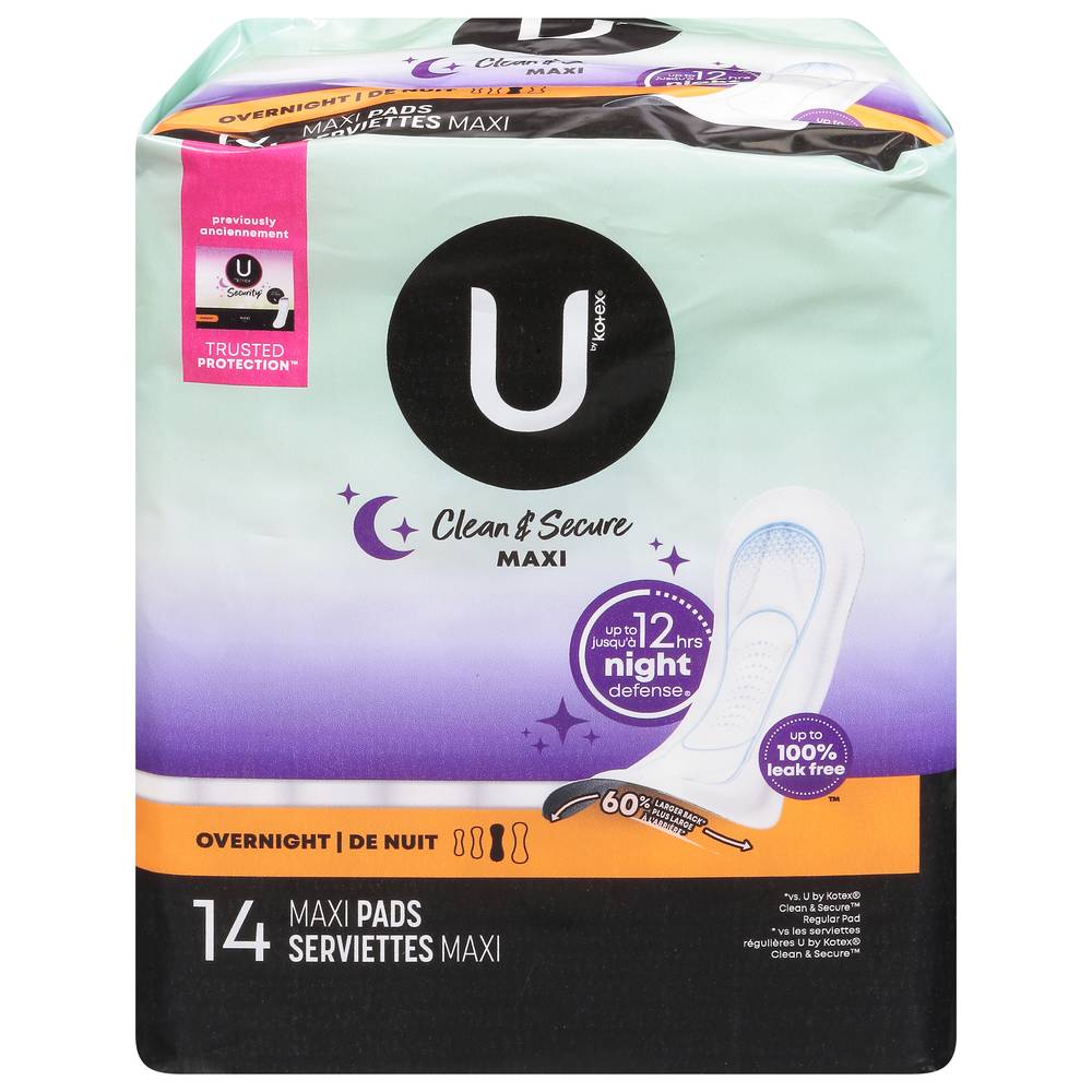 U by Kotex Security Overnight Extra Absorbency Maxi Pads (200 g, 14 ct)