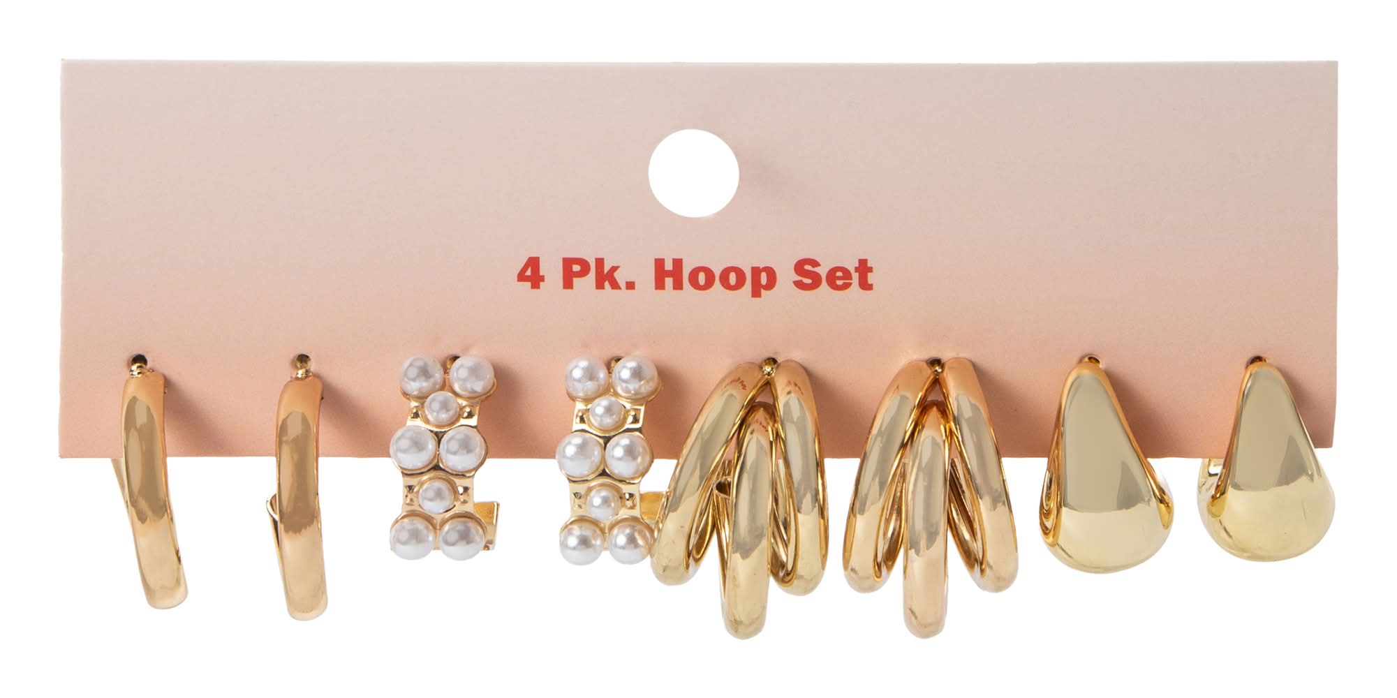 Hoops Earrings 4-Pack Gold Pearl Hoops